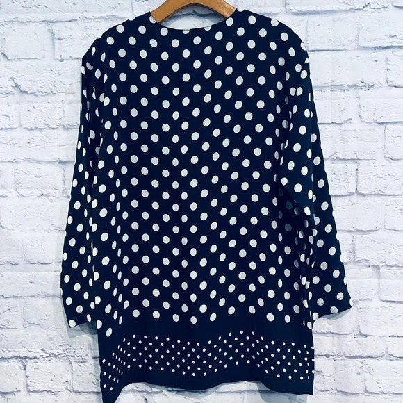 Liz Claiborne Petite Blue Polka Dot Tunic Top Long Sleeve - Picture 2 of 8